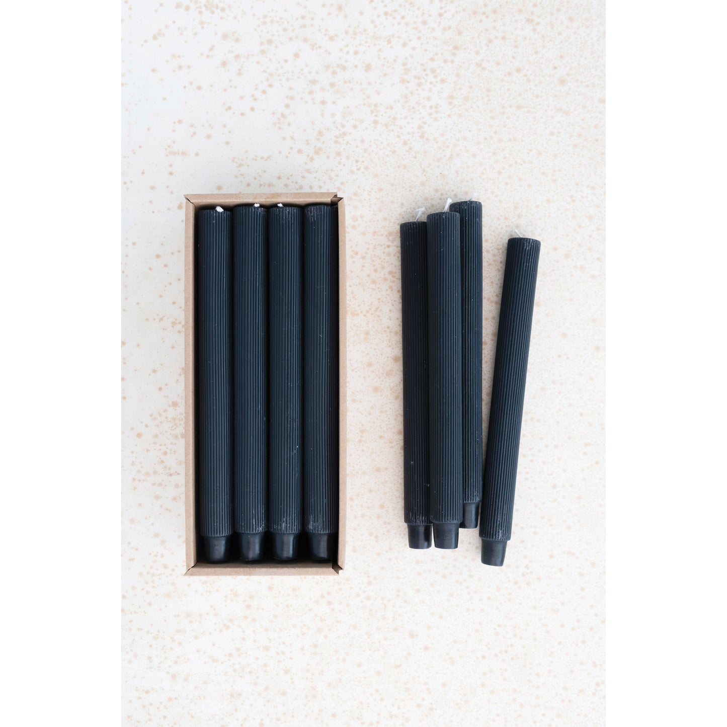 Noir Ribbed Taper Candles - Set of 12